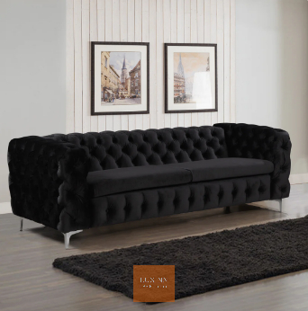 Ghế Sofa chữ I Quý Tộc Black Velvet Chesterfield1344 Lux