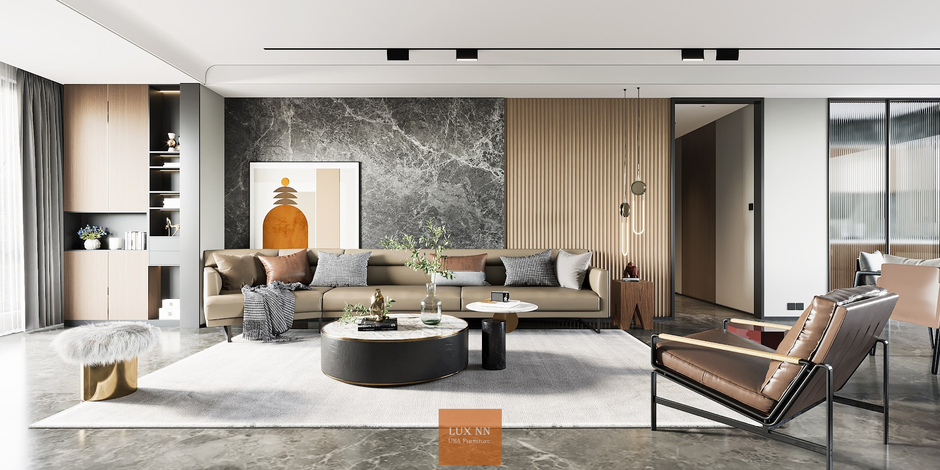 Ghế Sofa chữ I chất liệu da, sang trọng 1306 Lux
