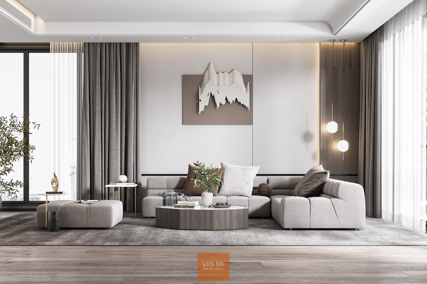 Sofa chữ L basic nhấn múi 2047 Lux