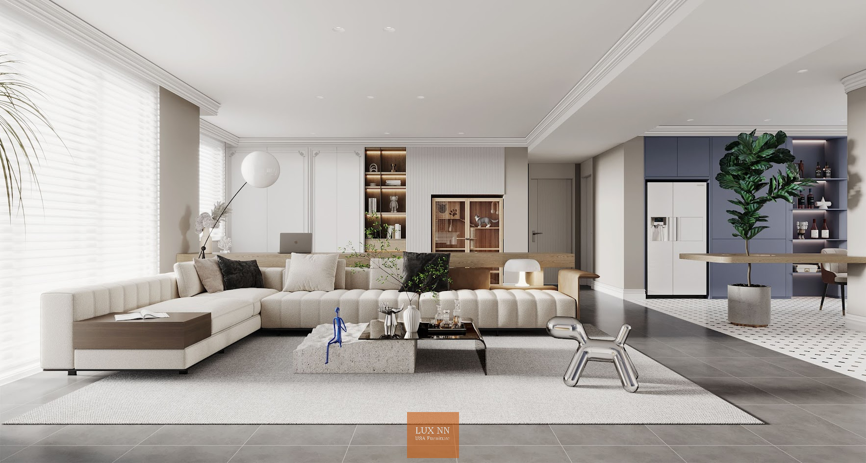 Sofa chữ L cỡ lớn có bàn trà liền 1003 Lux