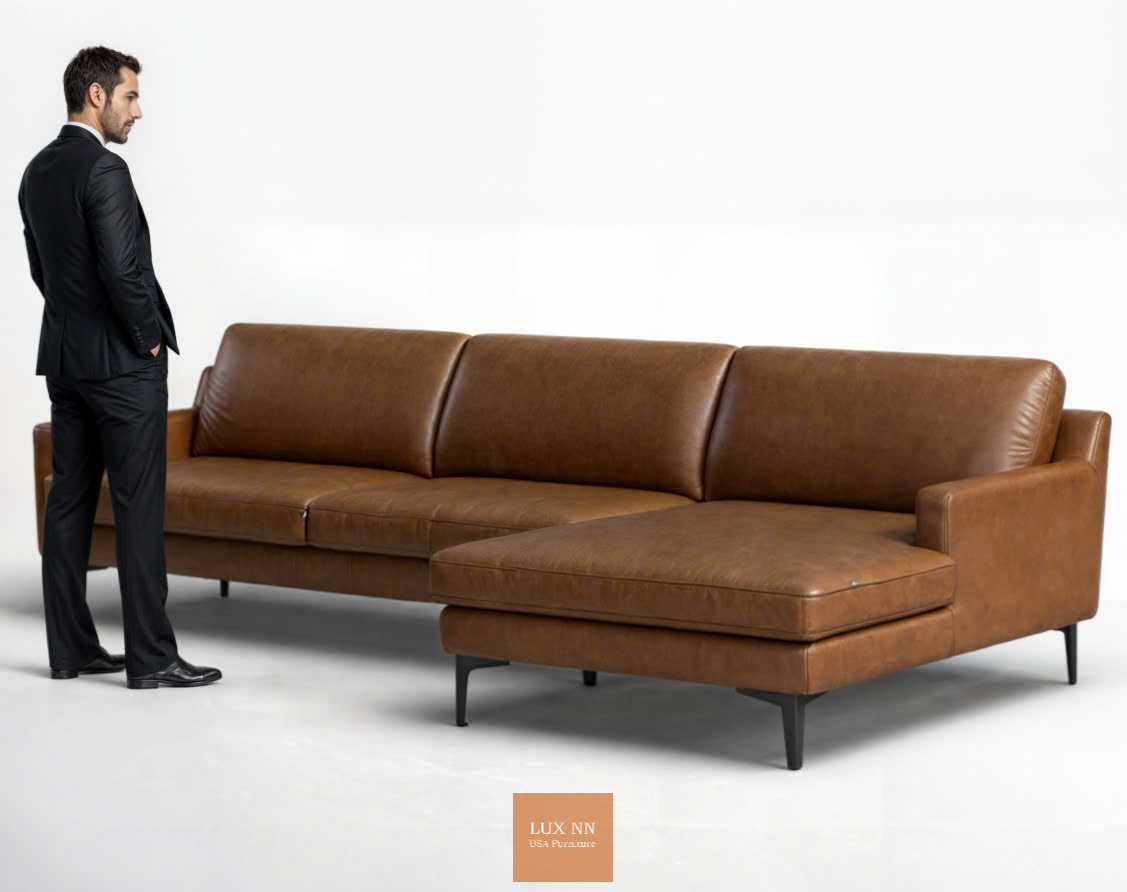 Sofa chữ L da bò thật 1051 Lux