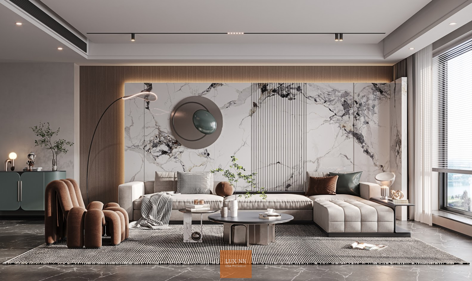 Sofa chữ L di chuyển có tab tay 1012 Lux
