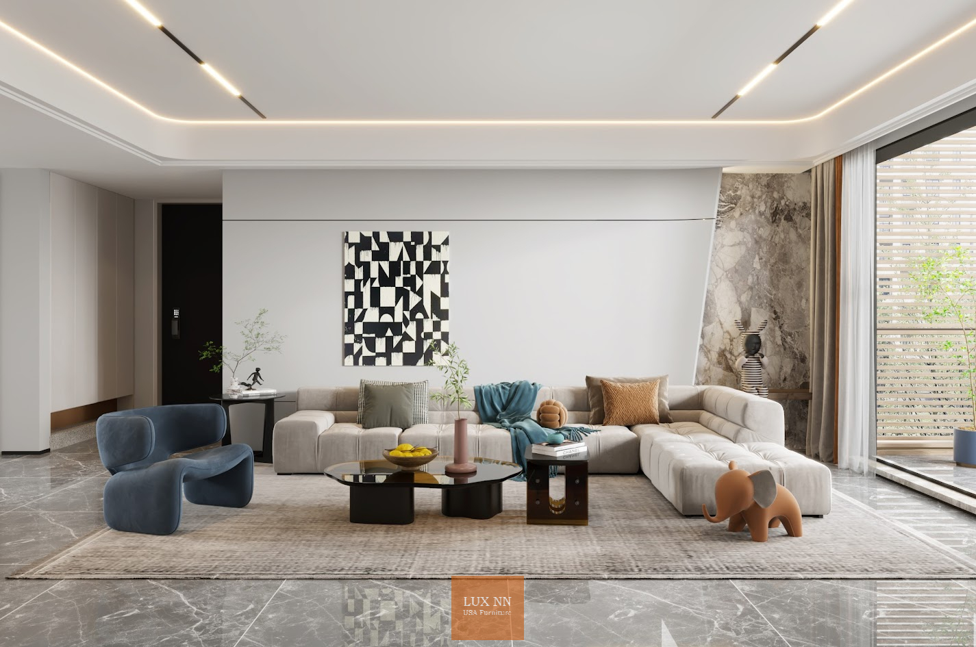 Sofa chữ L nhấn múi vuông 1001 Lux