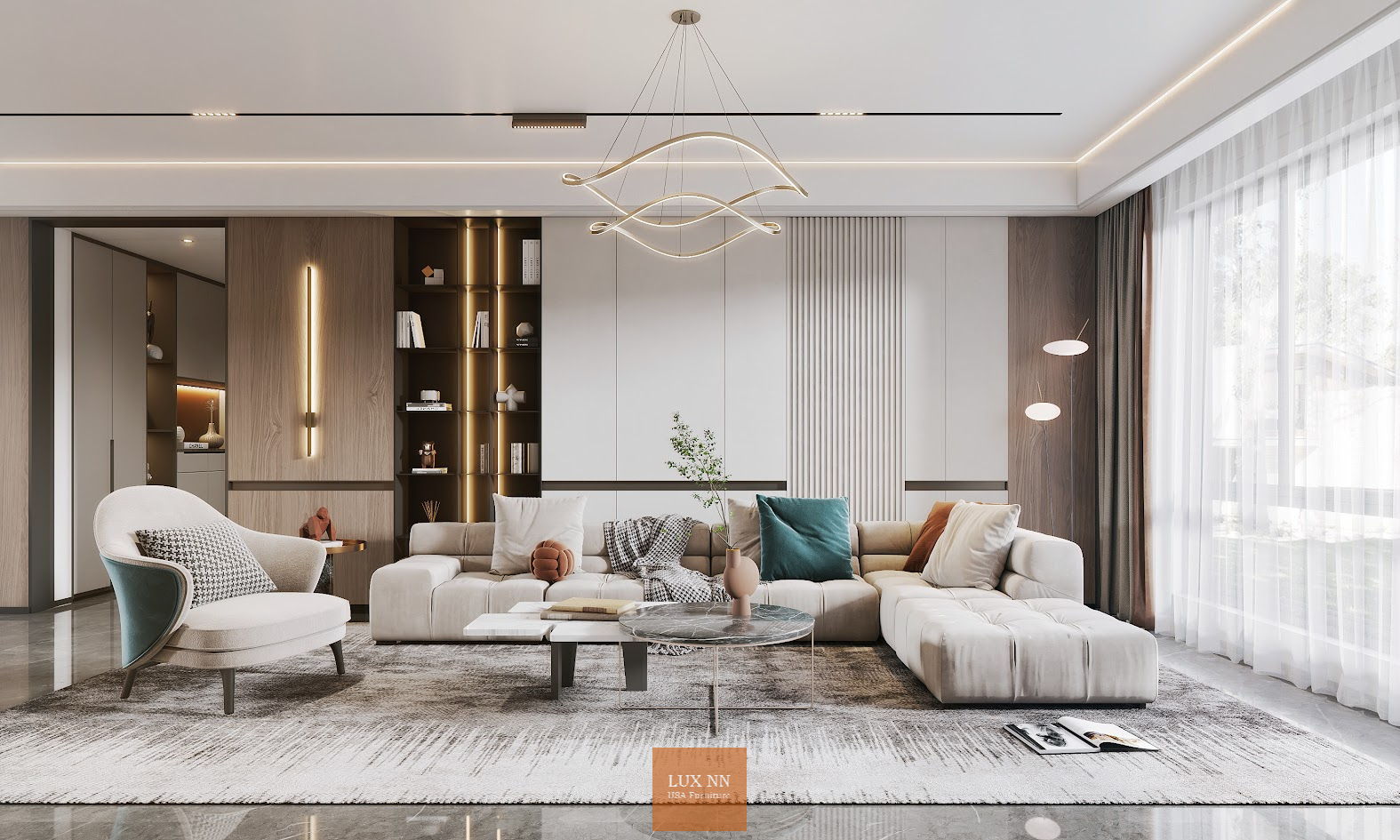 Sofa chữ L nhấn múi vuông 2031 Lux