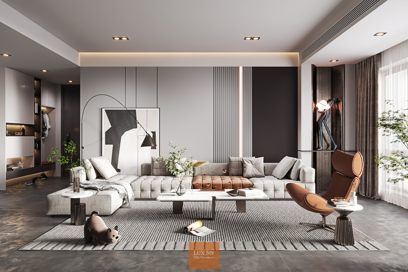 Sofa chữ L nhấn múi vuông 2043 Lux