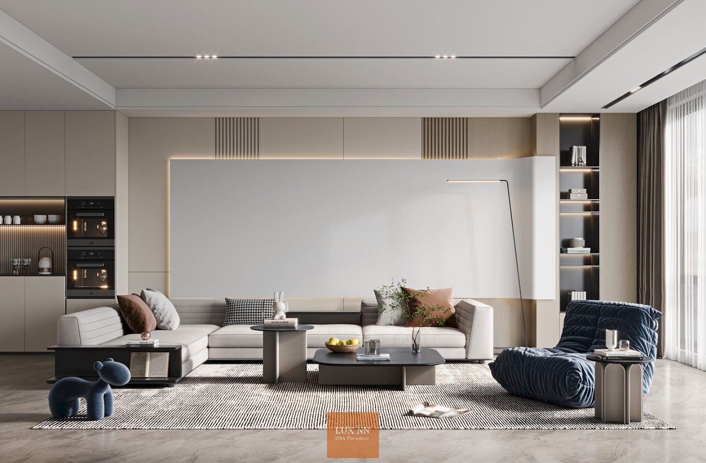 Sofa chữ L nối bàn trà 1010 Lux