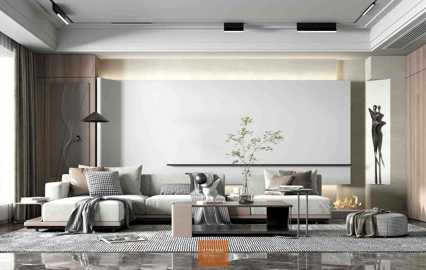 Sofa chữ L phong cách Japandi có tab tay 2024 Lux