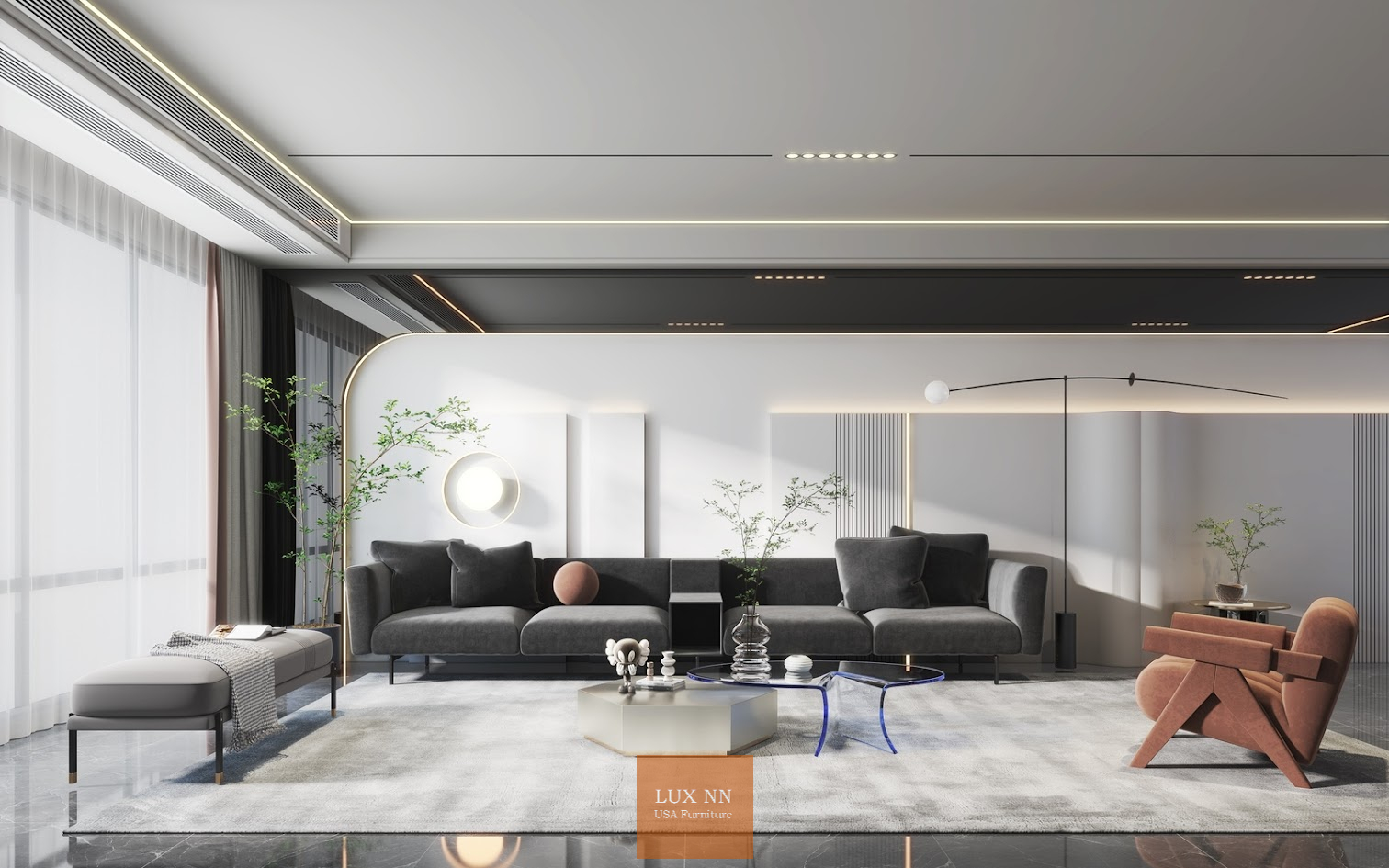 Ghế Sofa chữ I Hiện Đại Black Luxe 1339 Lux